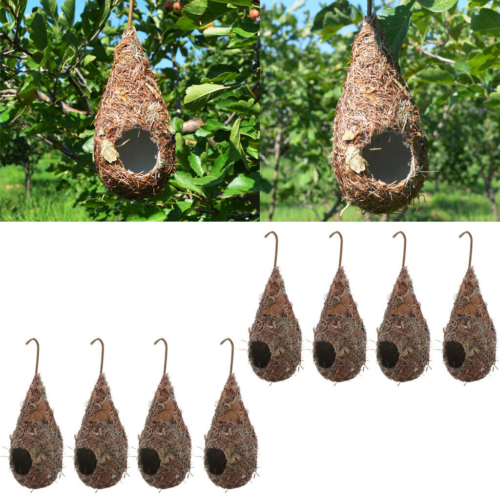 8pcs Pet Birds Roosting Pocket Birdhouse Handwoven Grasses Hanging Hut Cave