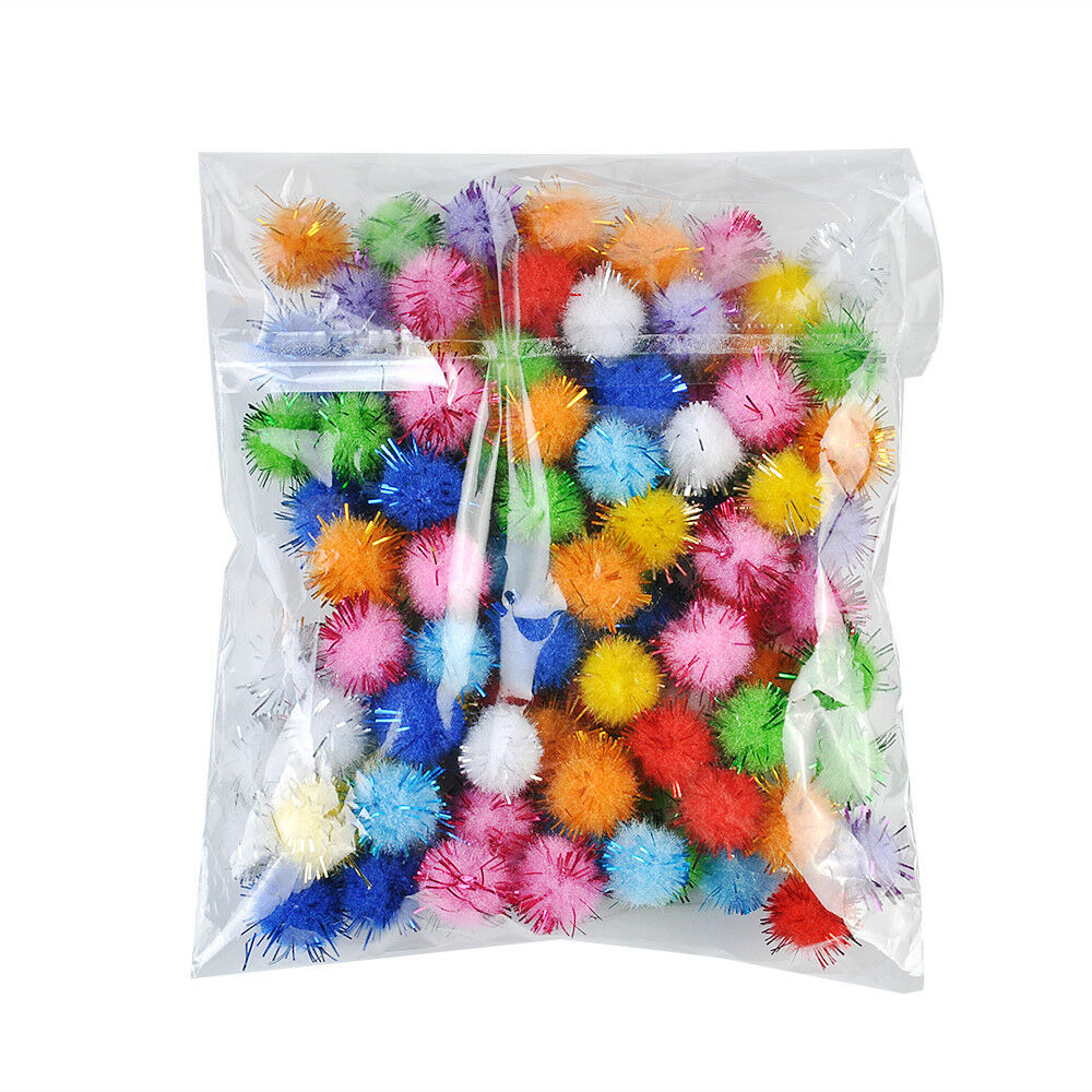 100x Mini Sparkly Glitter Tinsel Pompom Balls Pet Cat Toys for Hamster Parrot