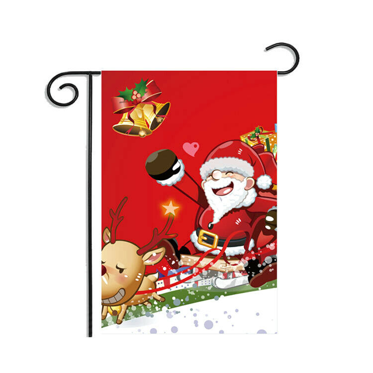 Merry Christmas Garden Flag Santa Claus Holiday Decor Reindeer Sleigh 12"x18" CA
