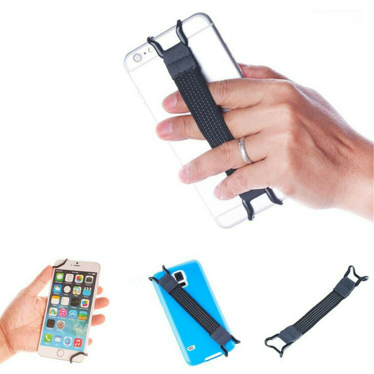 2PCS Universal Mobile Phone Pad Holder Finger Grip Elastic Bracket Strap Black