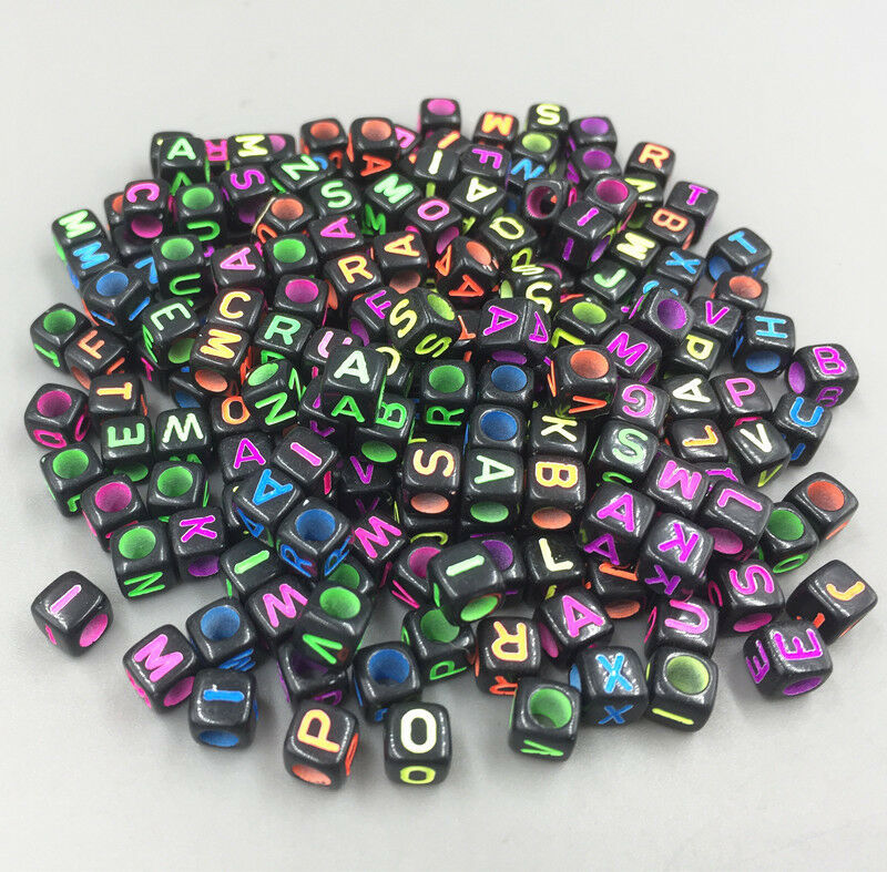 100pcs Mix-color Cubic Acrylic Letter/ Alphabet crafts Beaded Spacer Beads 6x6mm