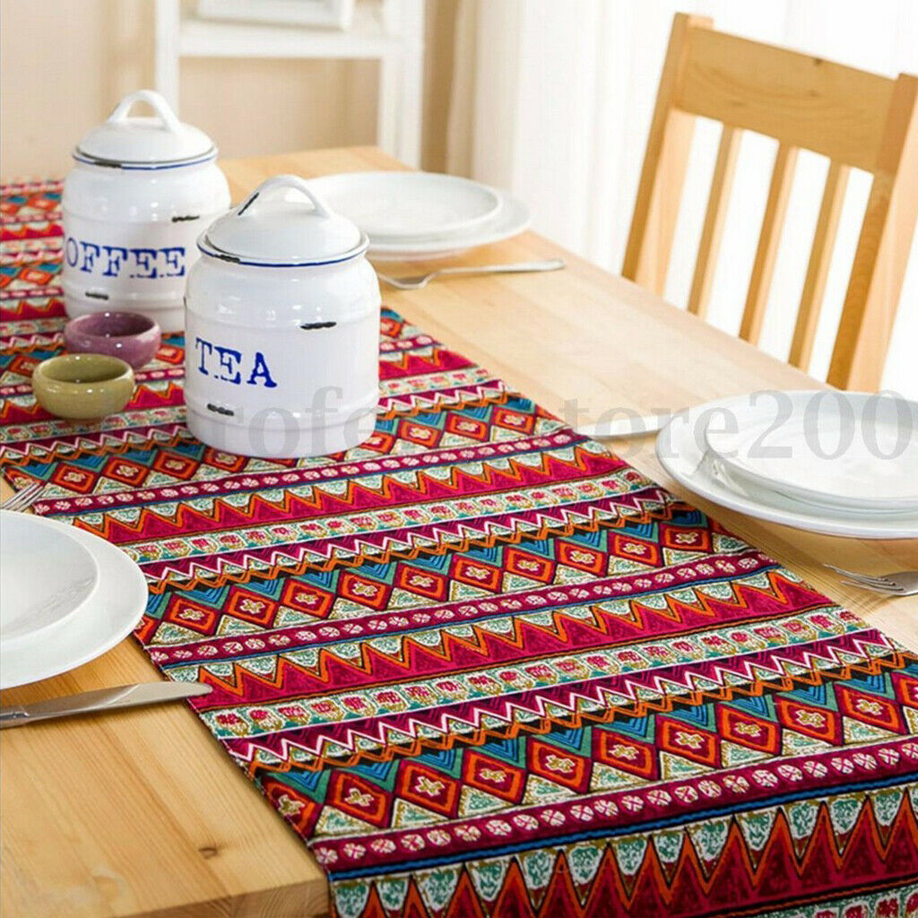 30 * 220cm Bohemian Table Tassel Cotton Tablecloth Cover Mat Decoration-red