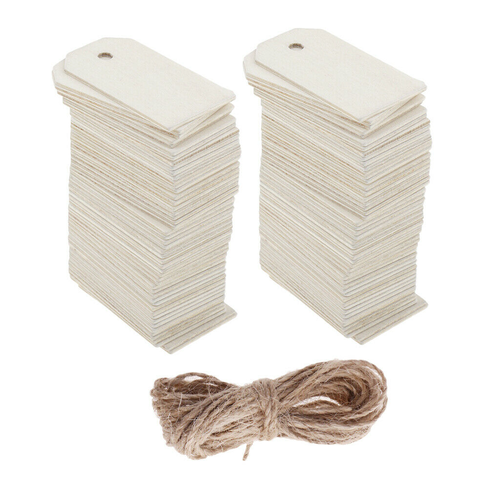 100pcs Rectangle Wood Gift Tags Hanging Label for Wedding Favors DIY Crafts
