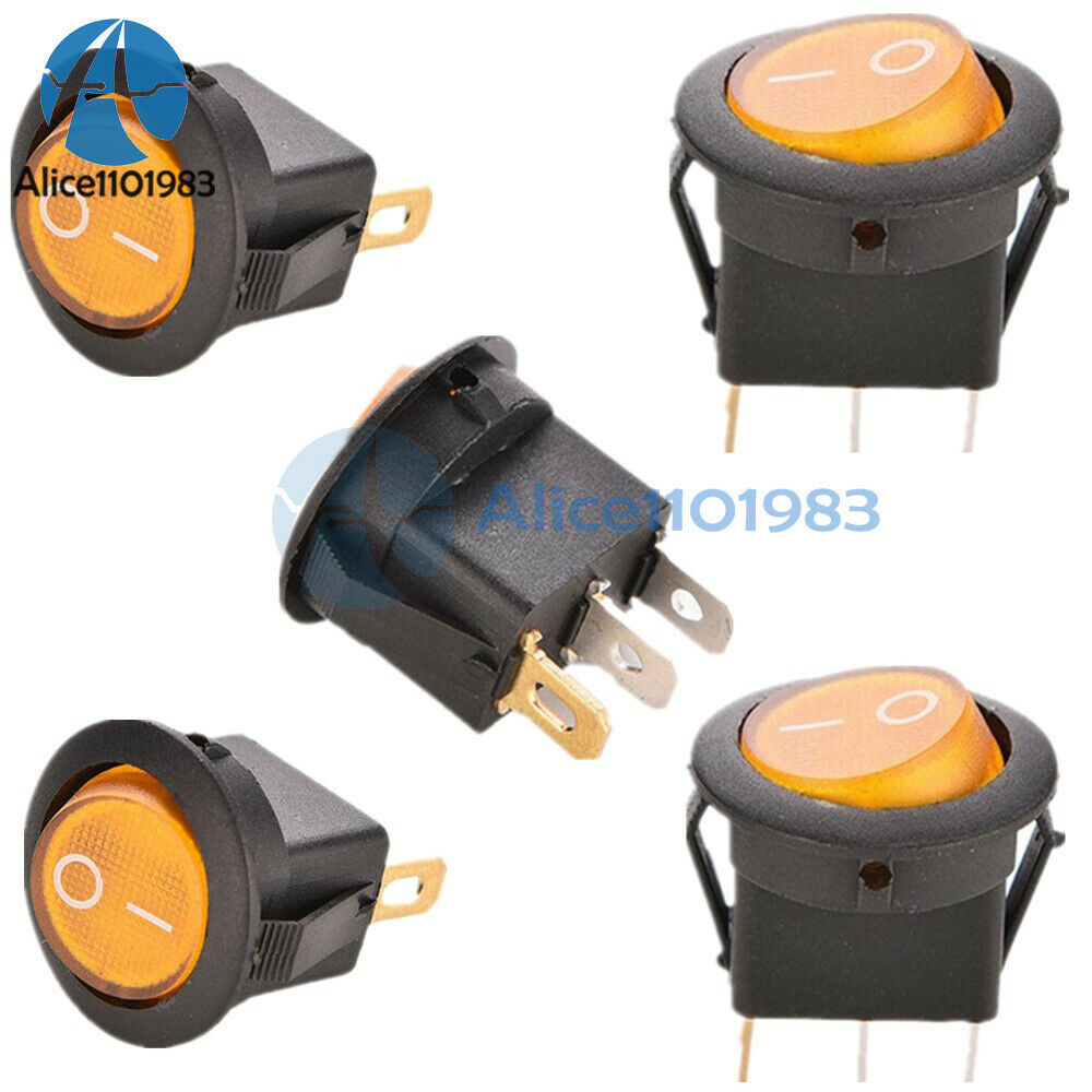 20PCS Mini 3-Pin Round Yellow Snap-in SPDT ON-OFF Rocker Switch 6A 250V/10A 125V
