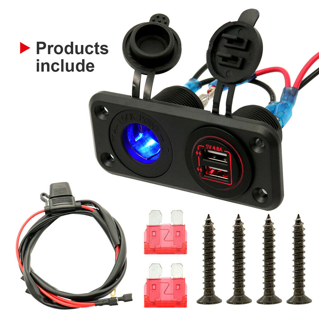 Dual USB Socket Charger 12-24V Waterproof Power Outlet for Car Boat Motorcycle