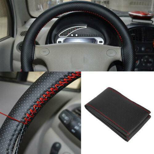 Genunie Leather Auto Car Steering Wheel DIY Cover With Needles Thread Decor