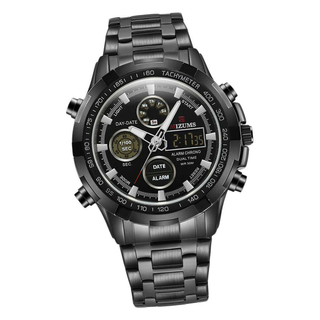 Quartz Waterproof Luminous Steel Belt Sports Watch for Men Black