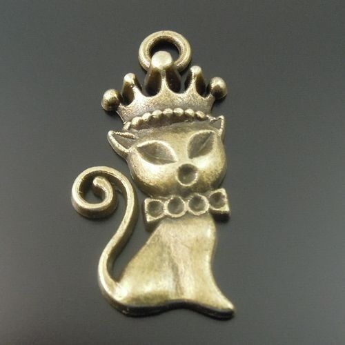 30 Retro Bronze Cartoon Princess Cat Charm Alloy Animal Pendant Jewelry 27*17mm