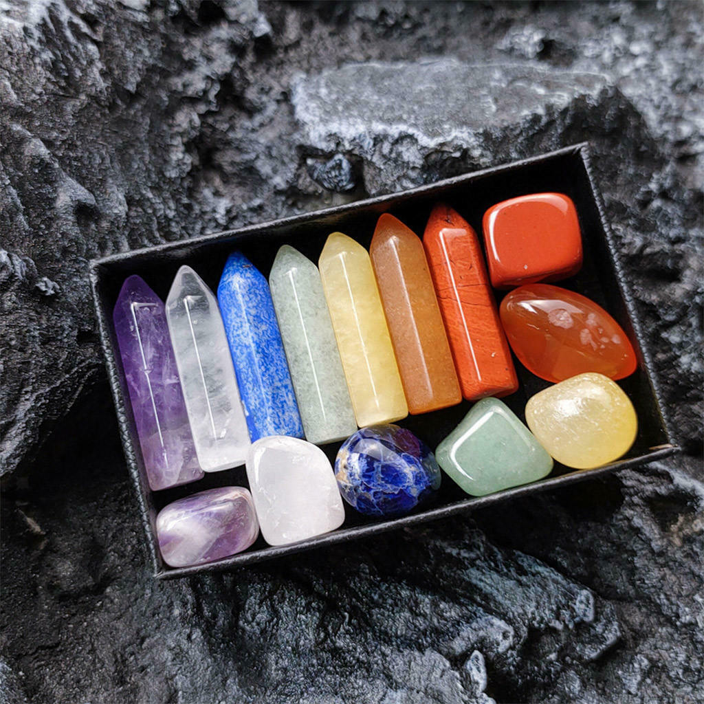 Crystals and Stones with Display Box Home Gemstones Specimens Collection -