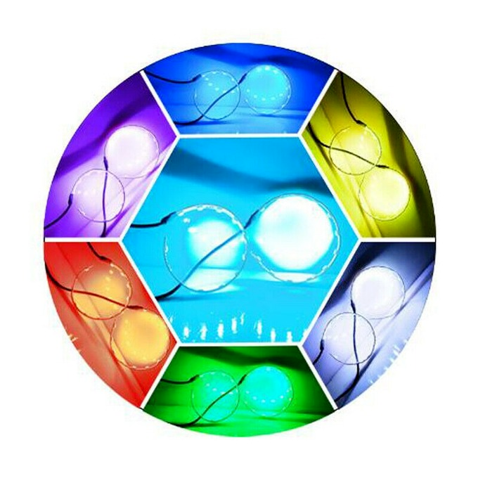 Bluetooth Remote Control RGB LED Demon Eye Halo Ring Headlight Projector Lens