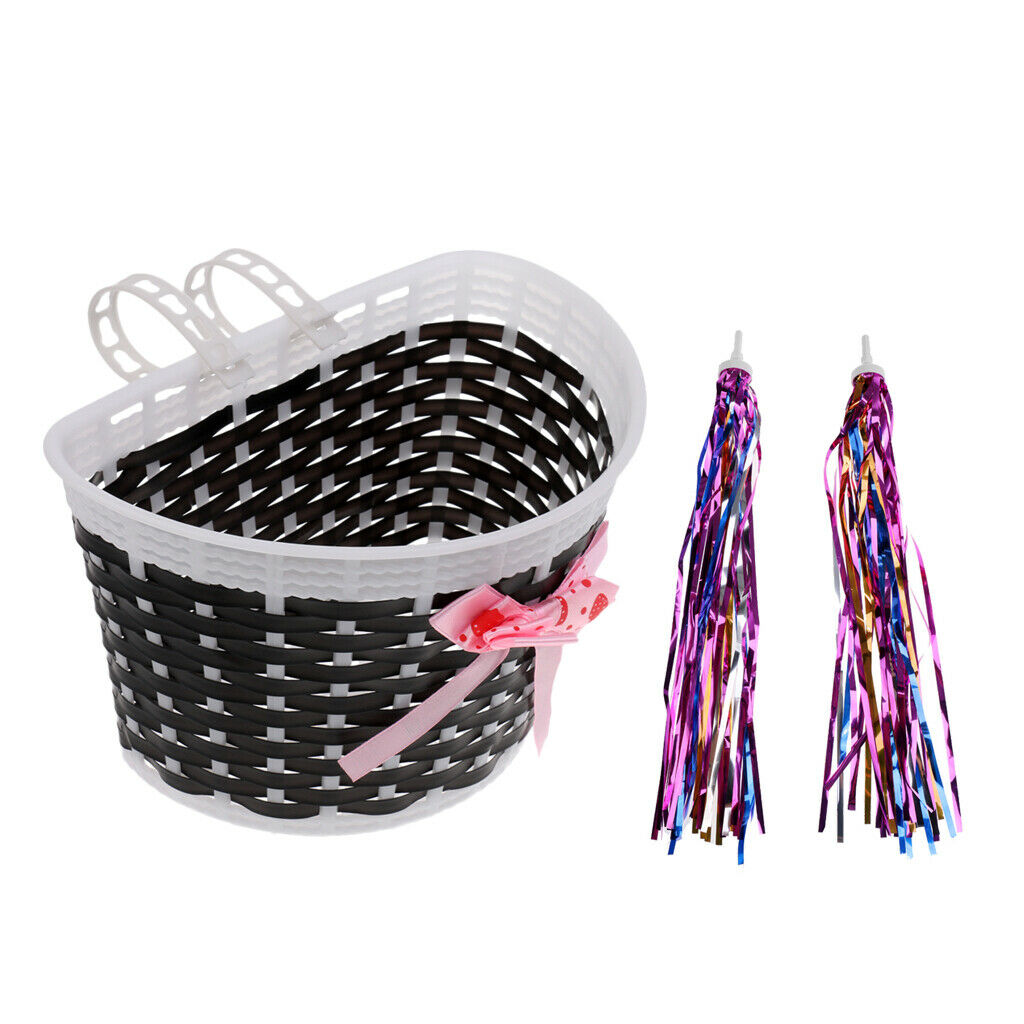 Kids Bicycle Bike Trike Handlebar Streamers Tassels + Front Basket Shopping