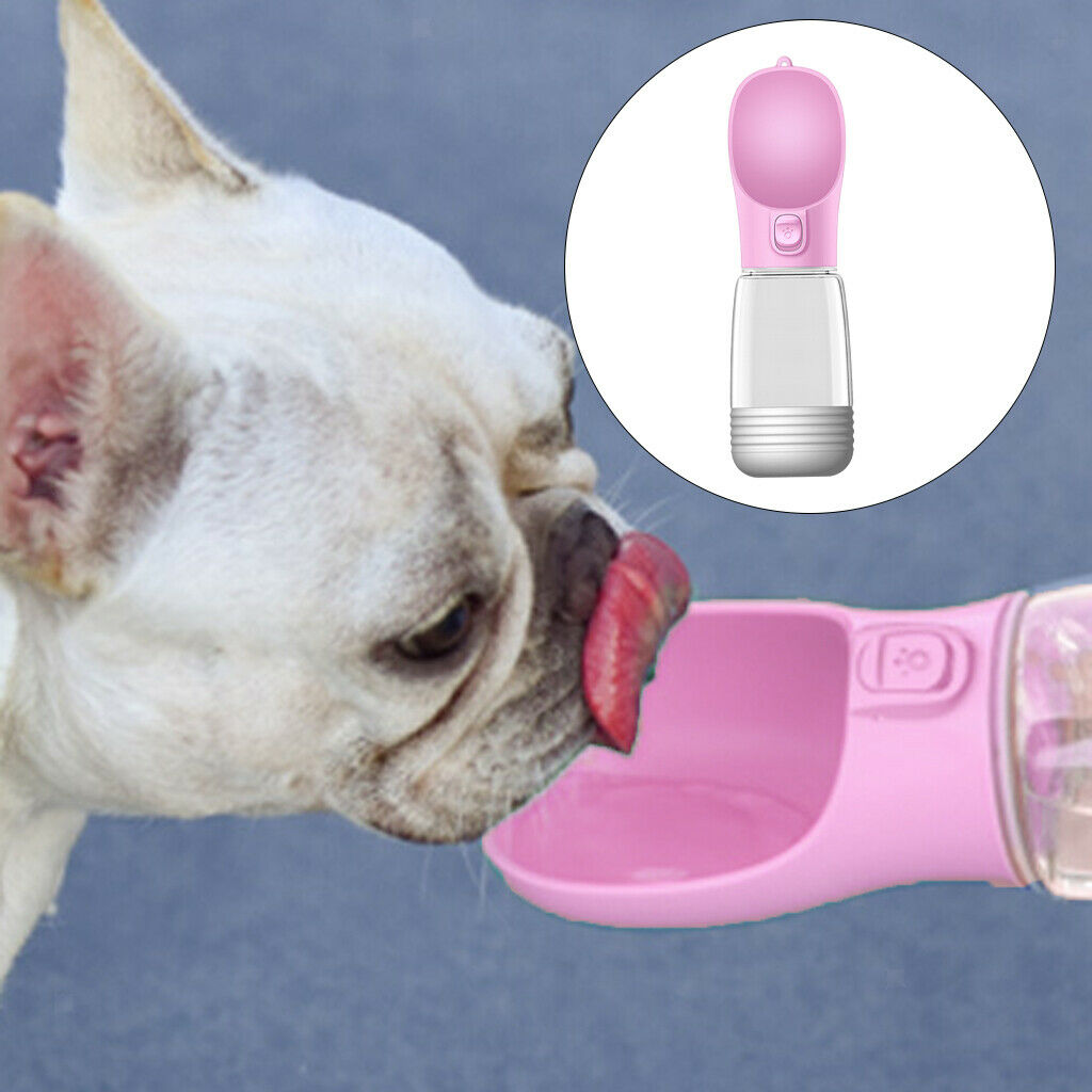 Dog Bottle Leakproof Pet Puppy Dispenser Bowl Tray for Walking Pink