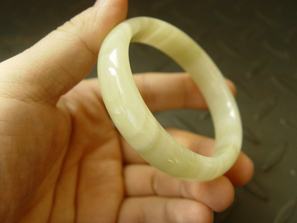 çŽ‰Unique Natural Hetian JADE Nephrite Green Handmade Bangle Bracelet 58-62mm