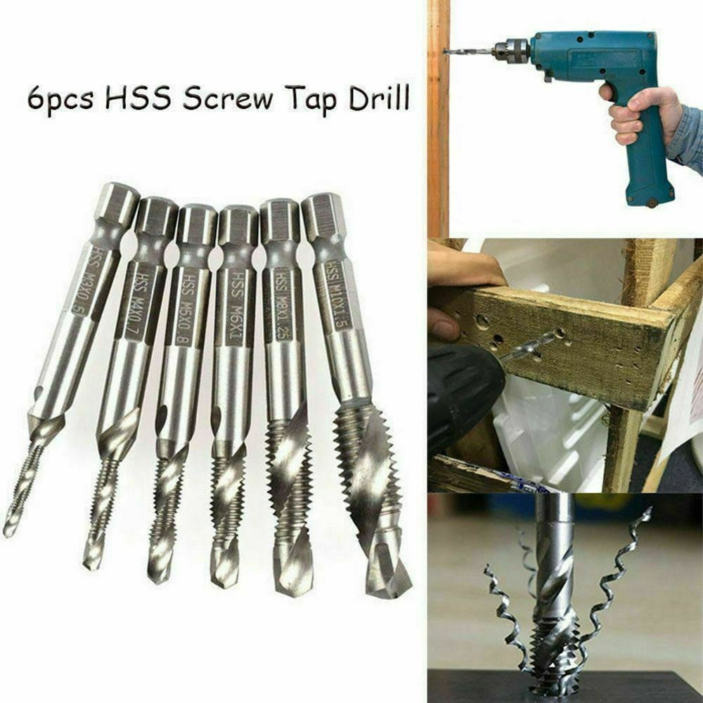 Durable Spiral Screw Tap HSS Drill Bit Hex Metric Shank Composite Tap Thread