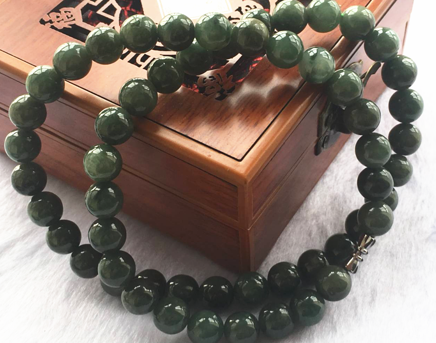10MM Certified Untreated Green Icy Jadeite Jade necklace Special offer 20"