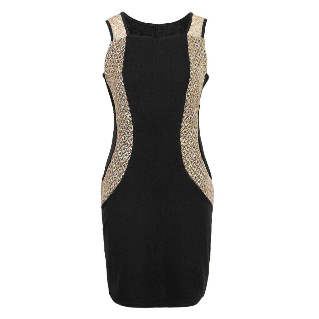 Women Summer Dress Office Wear Sleeveless Knee Length Bodycon Dress L Black