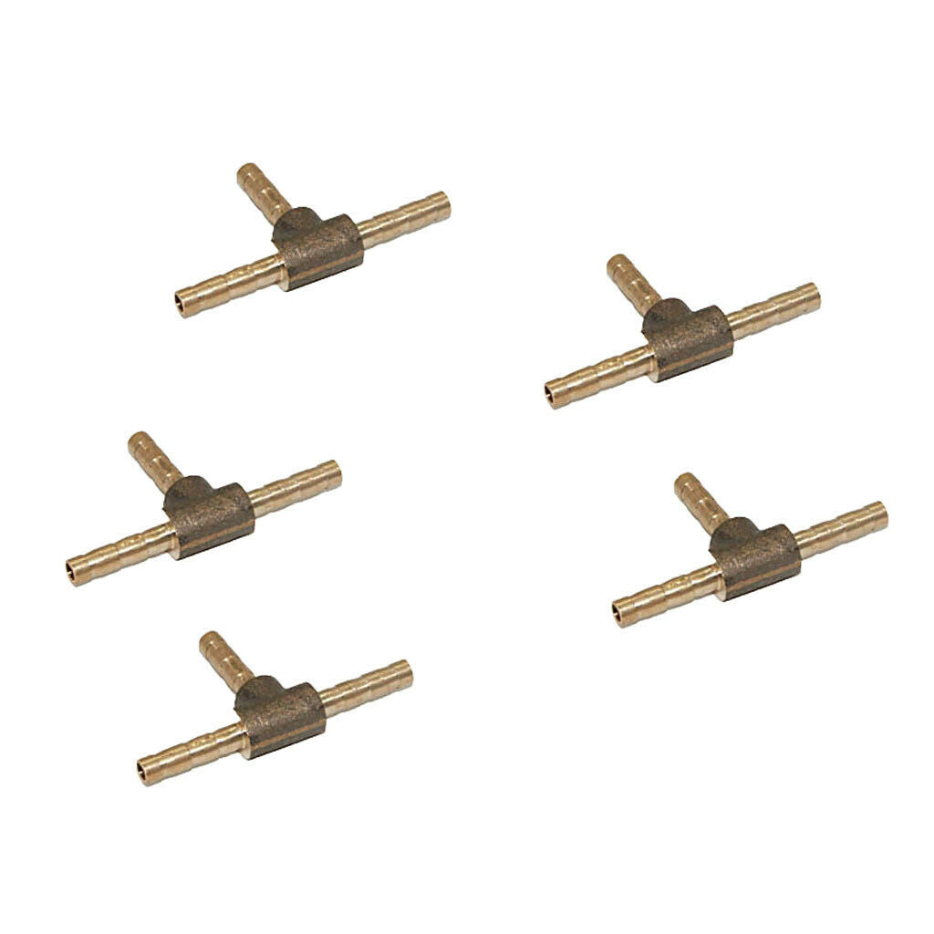 5pcs Barbed Brass T Piece 3 Ways Tee Hose Fuel Air Hose Joiner Adapter 4mm