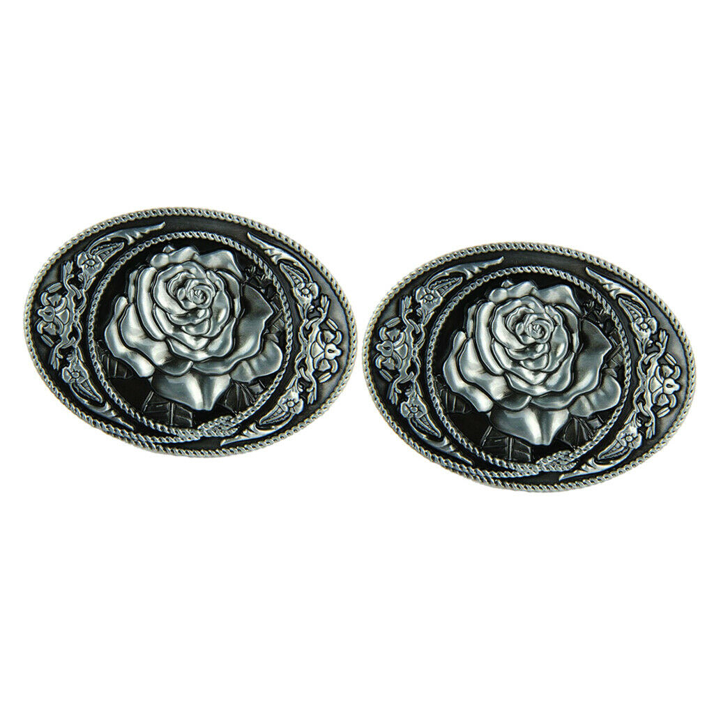 2pcs Retro Classic Belt Buckle Alloy Rose Flowers Carved American