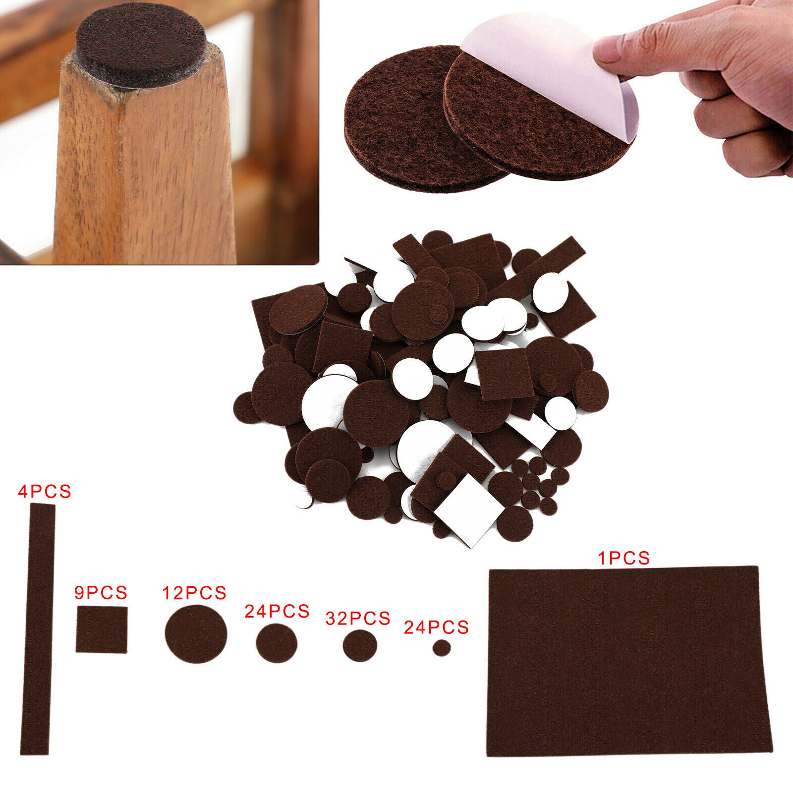 106Pcs Furniture Pads Chair Leg Floor Protectors Felt Pads Hardwood Floors Brown