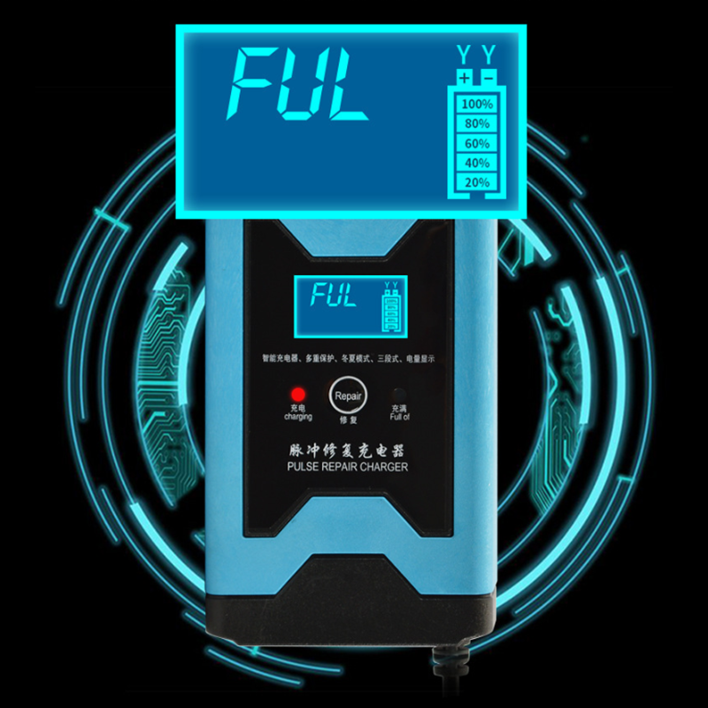 Intelligent 12V 6A Pulse Repair LCD Car Automobile Motorcycle Battery Charger