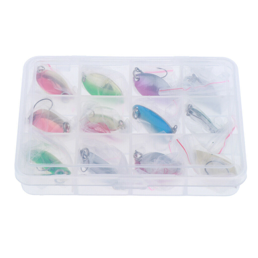 12pcs Mixed Colors Metal Fishing Lures Spinners Spoons Baits for Bass Trout