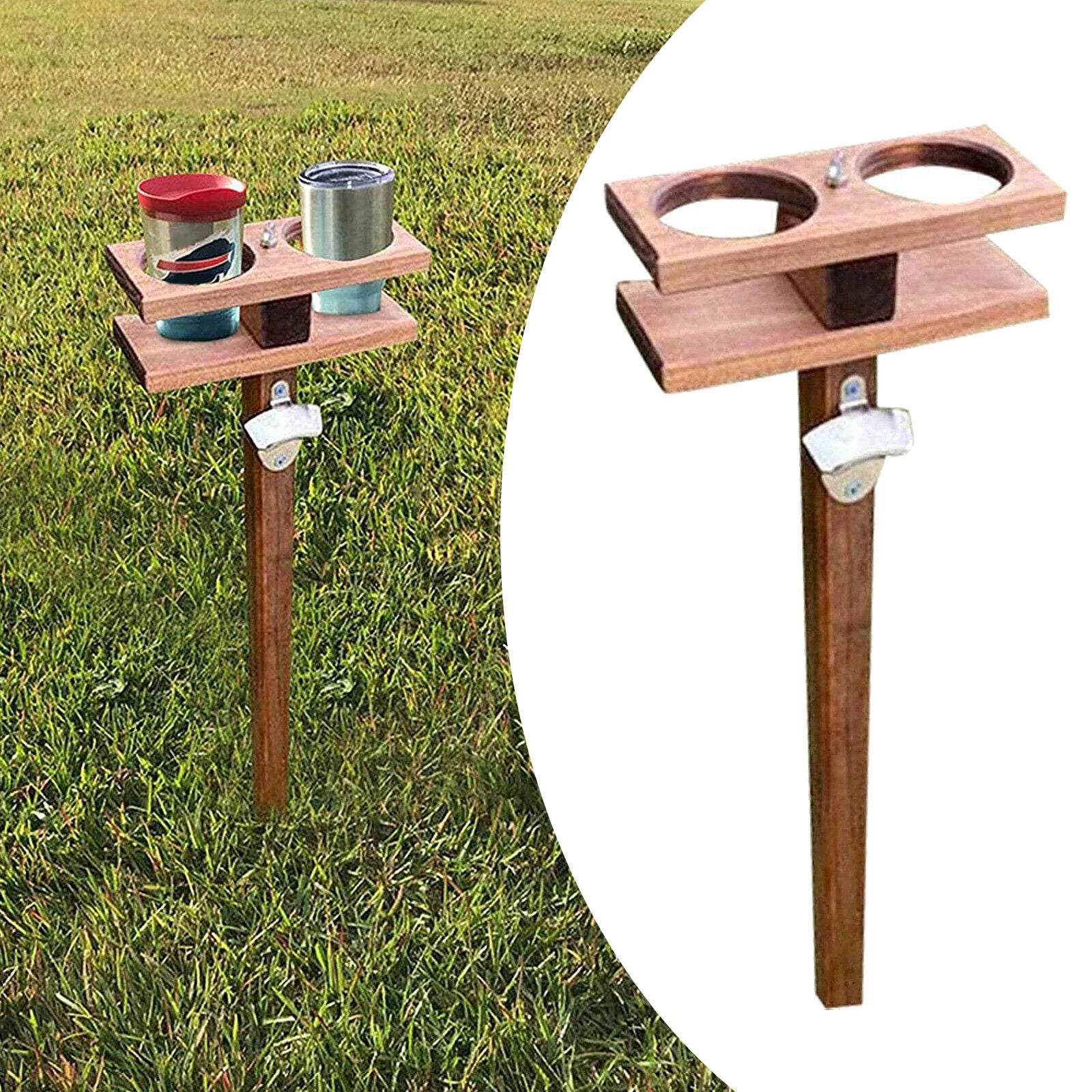 Outdoor Wood Wine Table Compact Party Trip Beer Cups Holder Collapsible Lawn