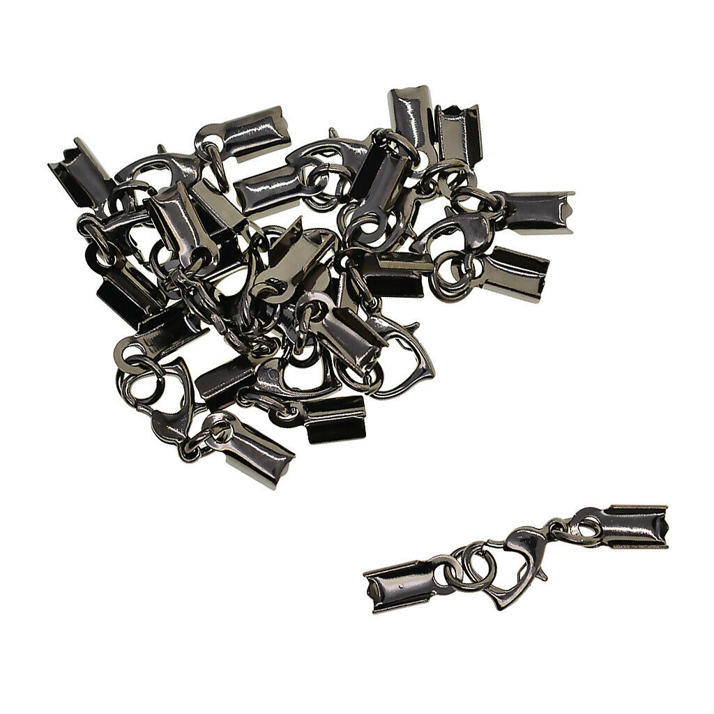 12 Sets Lobster Clasps Fold Over Crimp End Caps Bracelet Connector Jet Black