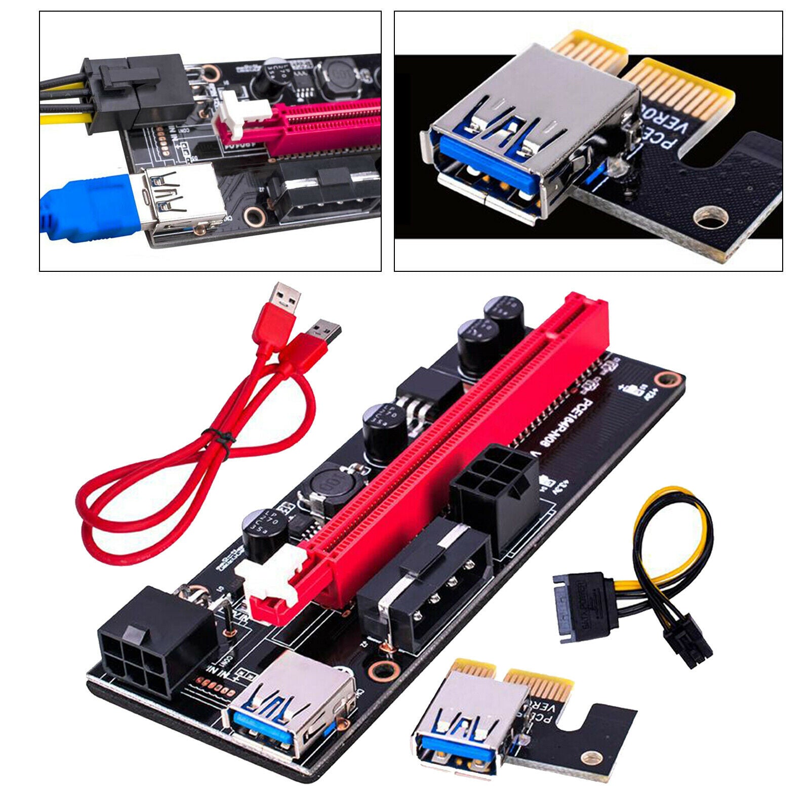 2x PCI-E VER 009S 1x to 16x Graphic Extension USB Adapter Card 60cm Cable