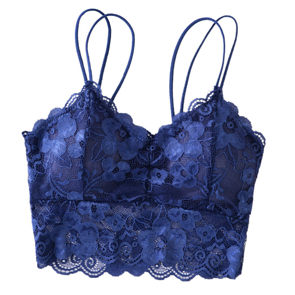 2PCS Womens Full Lace Padded Bralette Breathable Push Up Lace Bra Crop Top