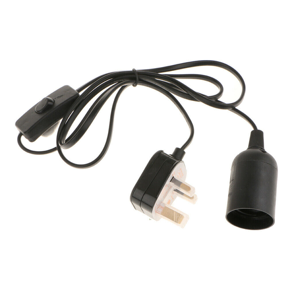 E27 Lamp Holder Socket Black Pendant Fitting w/ On/Off Switch 220V UK Plug
