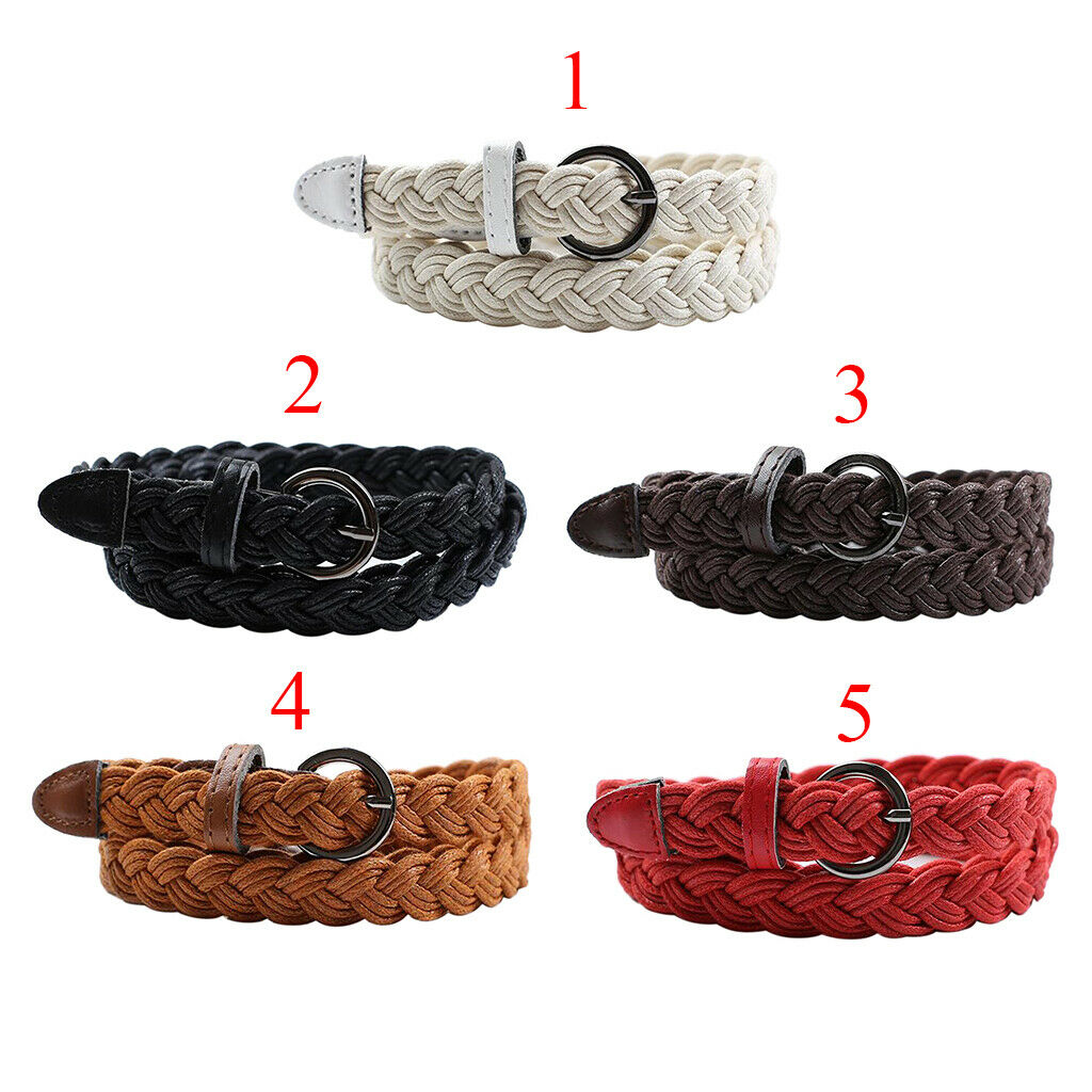 Retro Female Braided Belt Skinny Knitted Strap with Pin Buckle Waistband