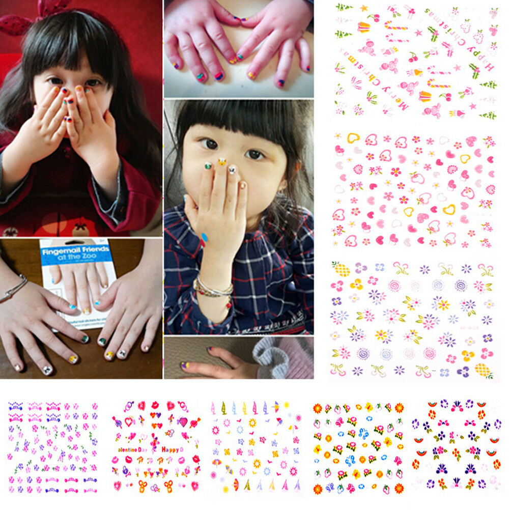 5Sheets Cartoon Kids Safety Nail Stickers DIY Makeup Nail Art Christmas GiftY BU