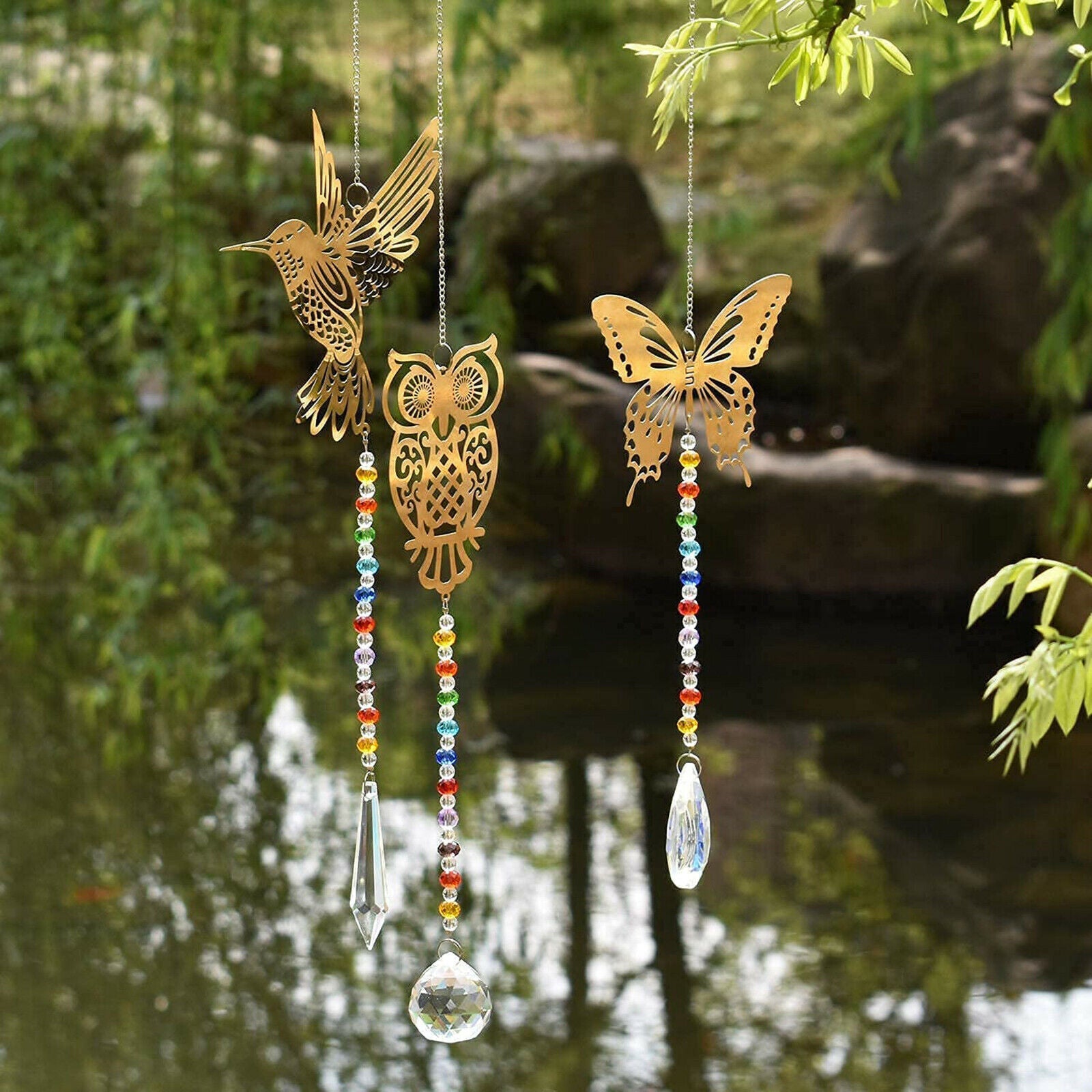 3Pcs Crystal Suncatcher Faceted Ball Owl Rainbow Maker Feng Shui Decor