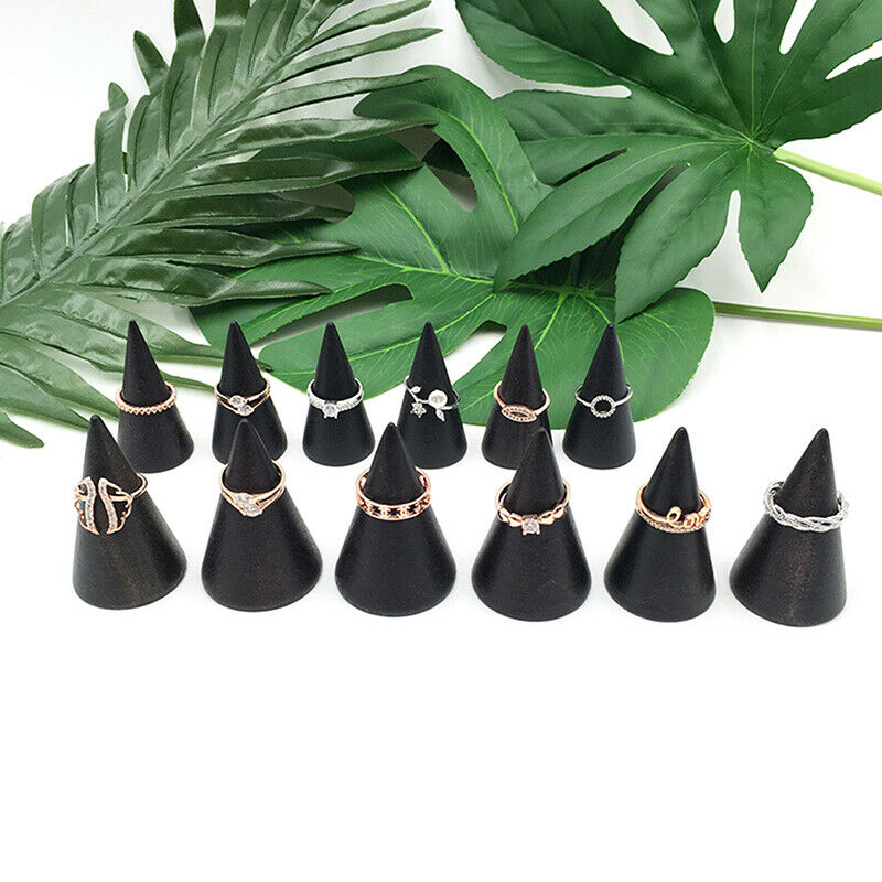 Wooden Ring Holder Display Cone Rack Finger Ring Jewelry Stand Storage Or.l8