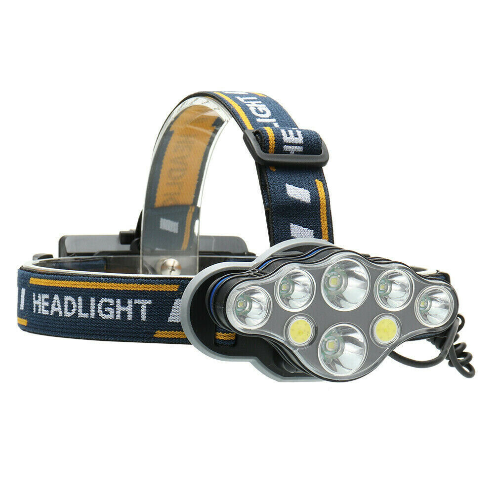 Super Bright 8 Light USB Rechargeable LED Headlamp 8 Modes Headlight Torch Light