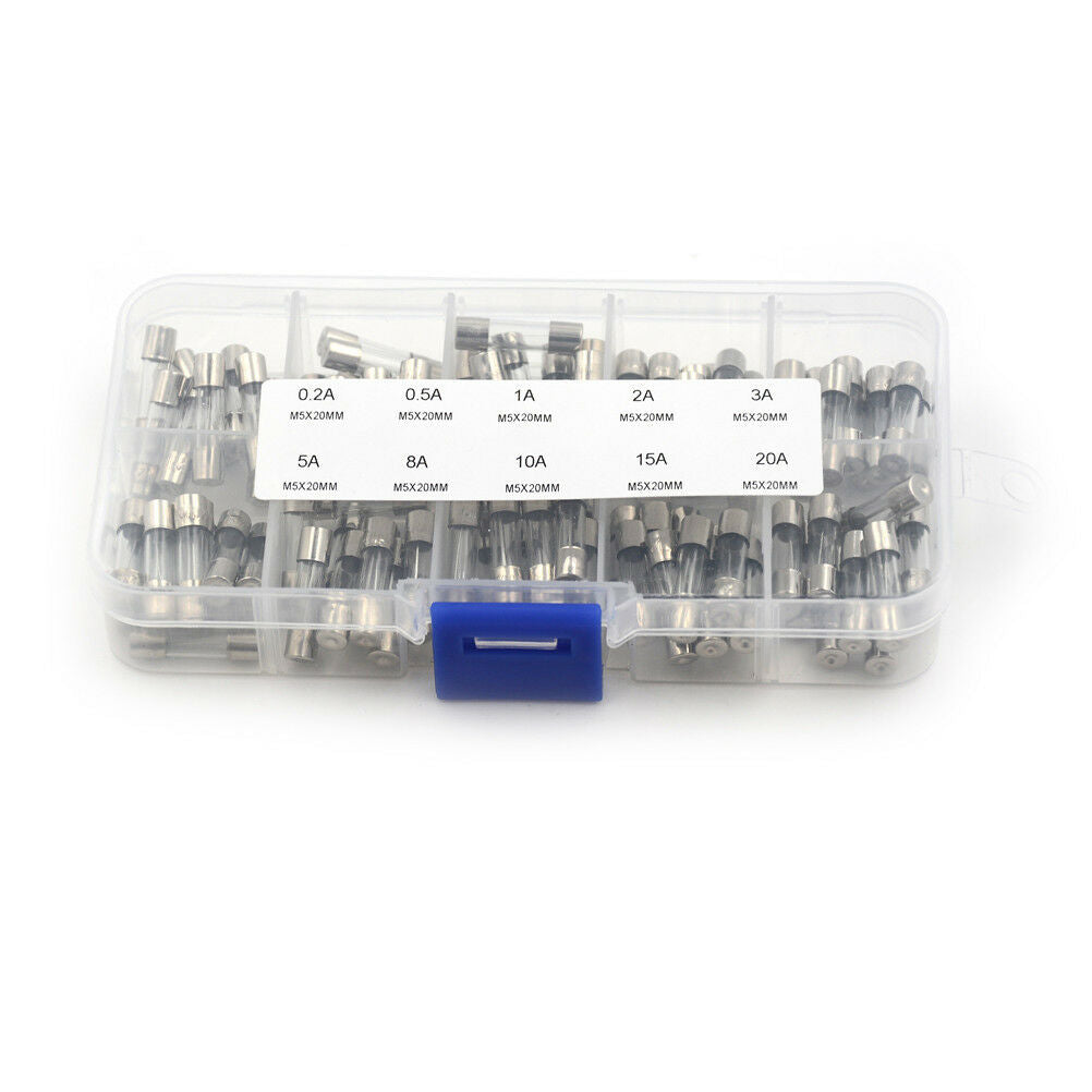 100Pc 5x20mm Quick Blow Glass Tube Fuse Assorted Kits Fast-blow Fuses 0.2A~2y Tt