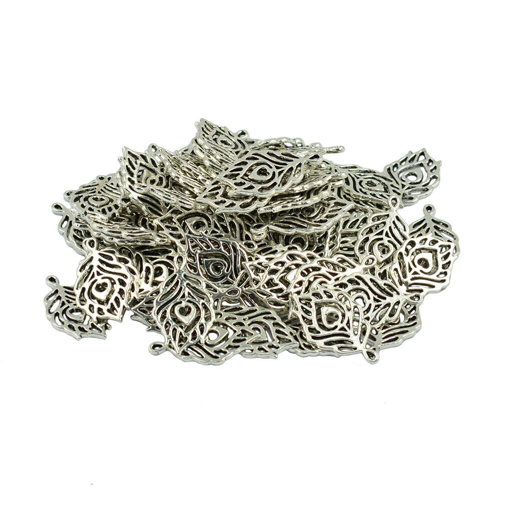 50pcs Alloy Metal Feather Charms Bracelet Link Connector Beads for Jewelry
