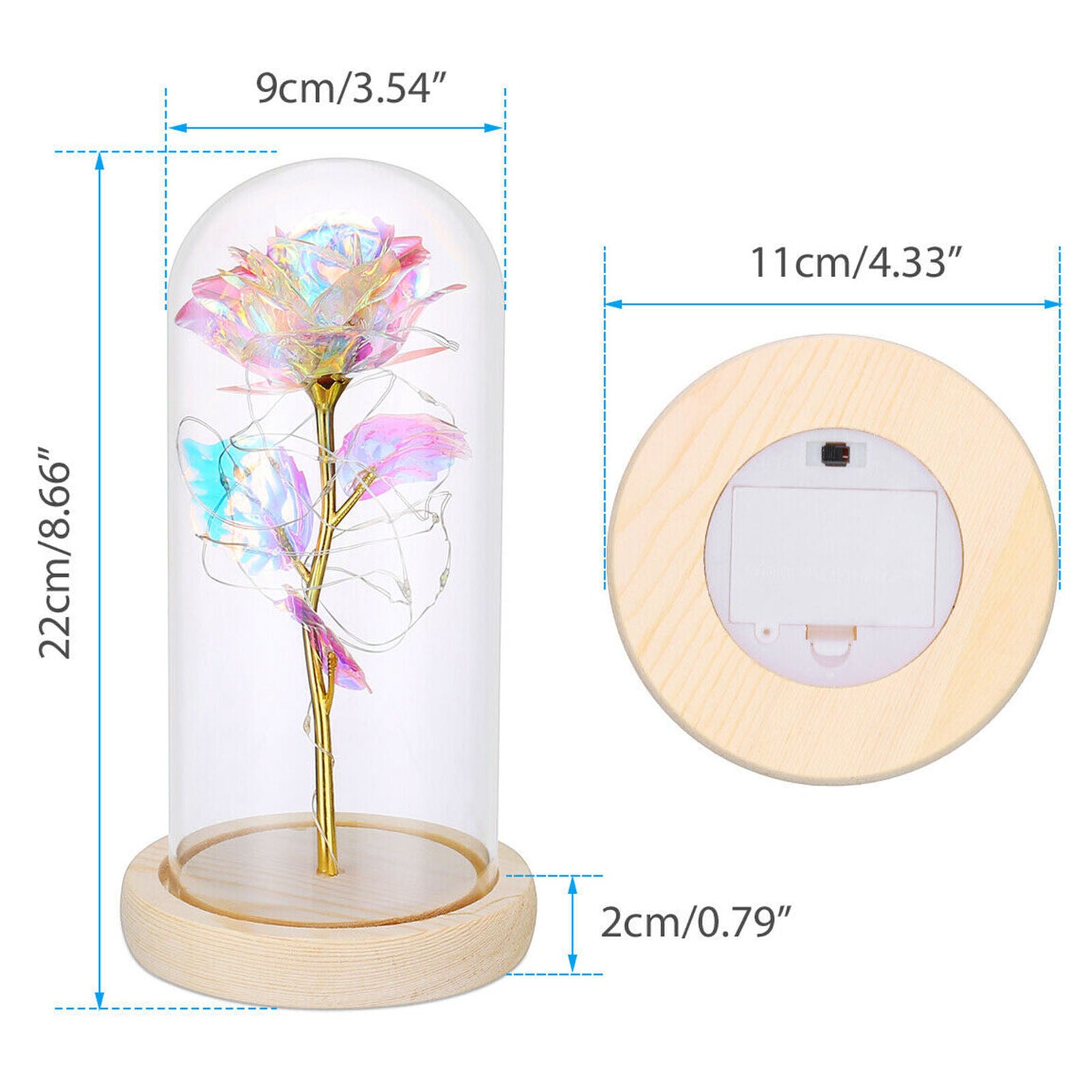 Crystal Galaxy Rose in the Glass Dome 20 Led Lights Gift for Girlfriend Mom Wife