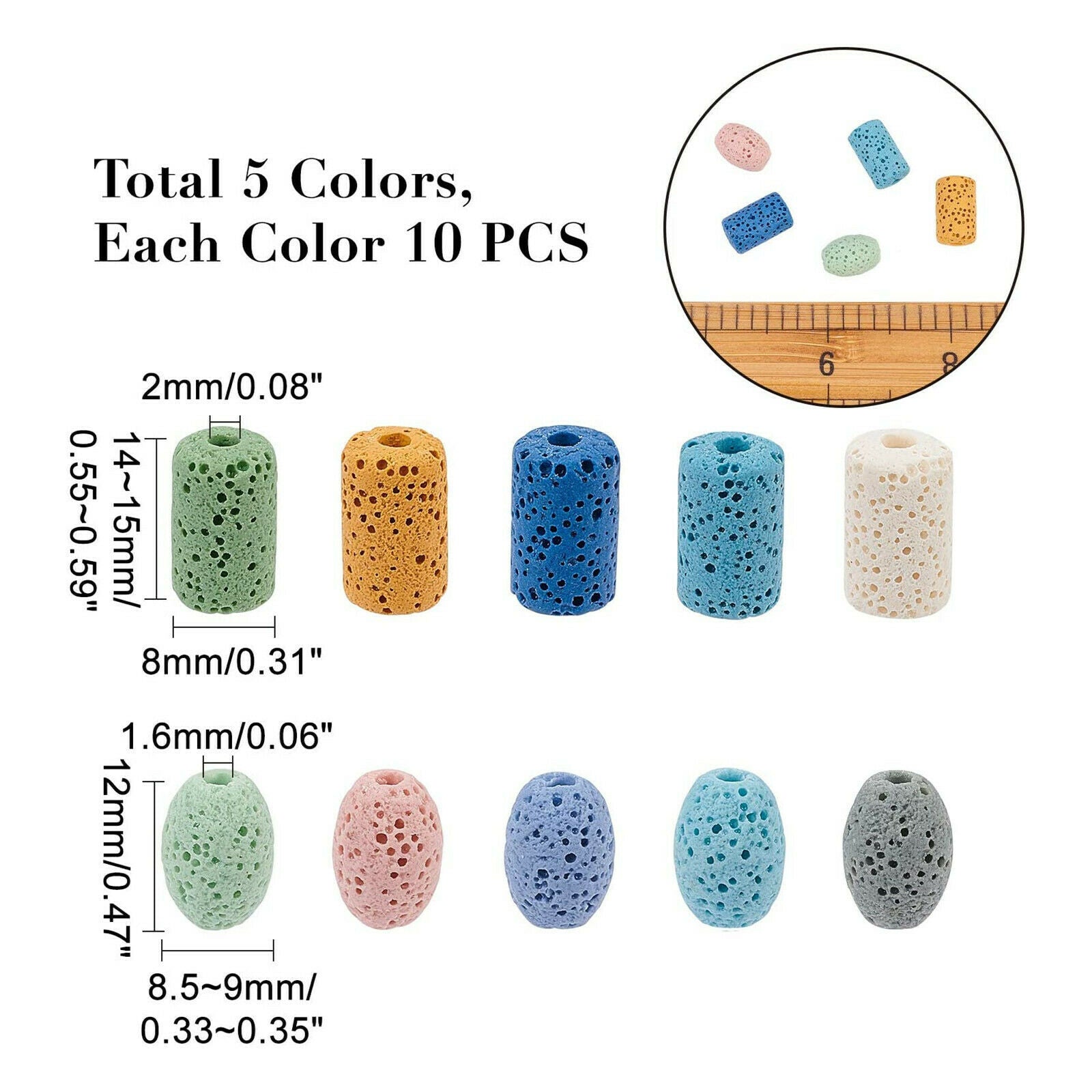 100PCS/Box Cylinder Spacer Bead - 8-9mm Lava Stone Loose Beads for DIY Making