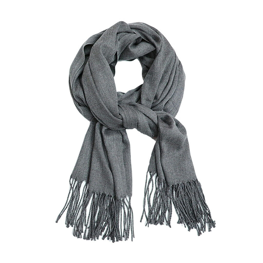 Large Soft Pashmina Shawl Wrap Scarf Solid Color Wool Blend Scarves Gray