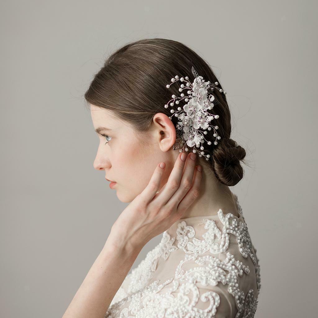 Bridal Princess Sparkly Pearls Hair Comb Party Side Hair Clip Headwear