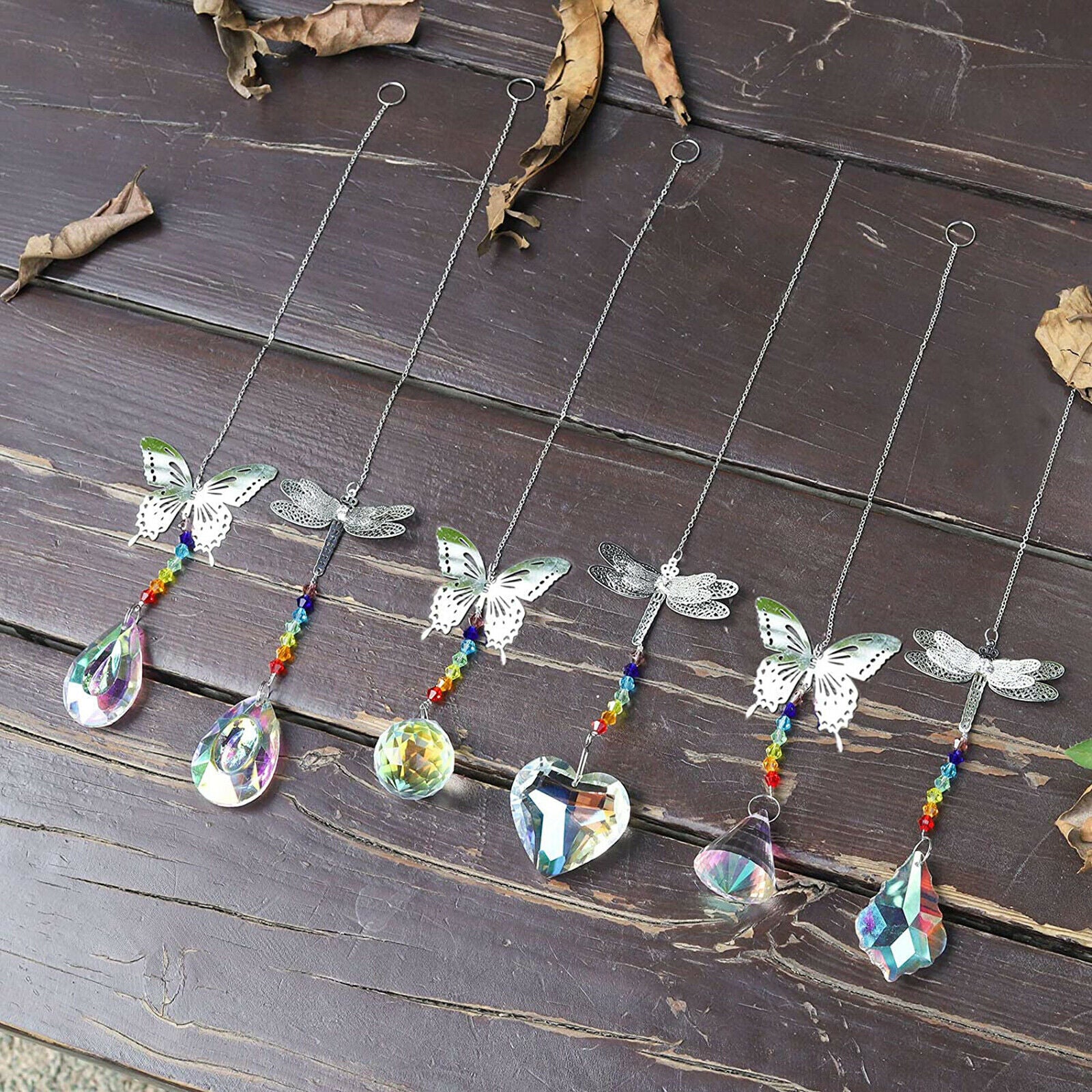 6Pcs AB Color Crystal Suncatcher Prisms Rainbow Maker Dragonfly Decoration