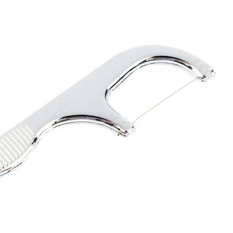 Stainless Steel Toothpick Dental Floss Reusable Flossing Holder Teeth Clean XC