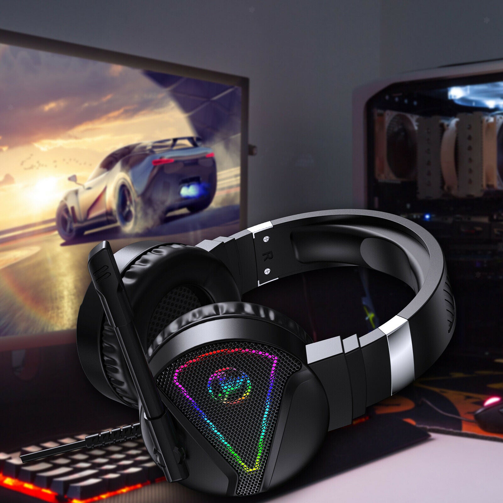 3.5mm Professional Gaming Headsets LED Headphones with Mic for PC Laptops