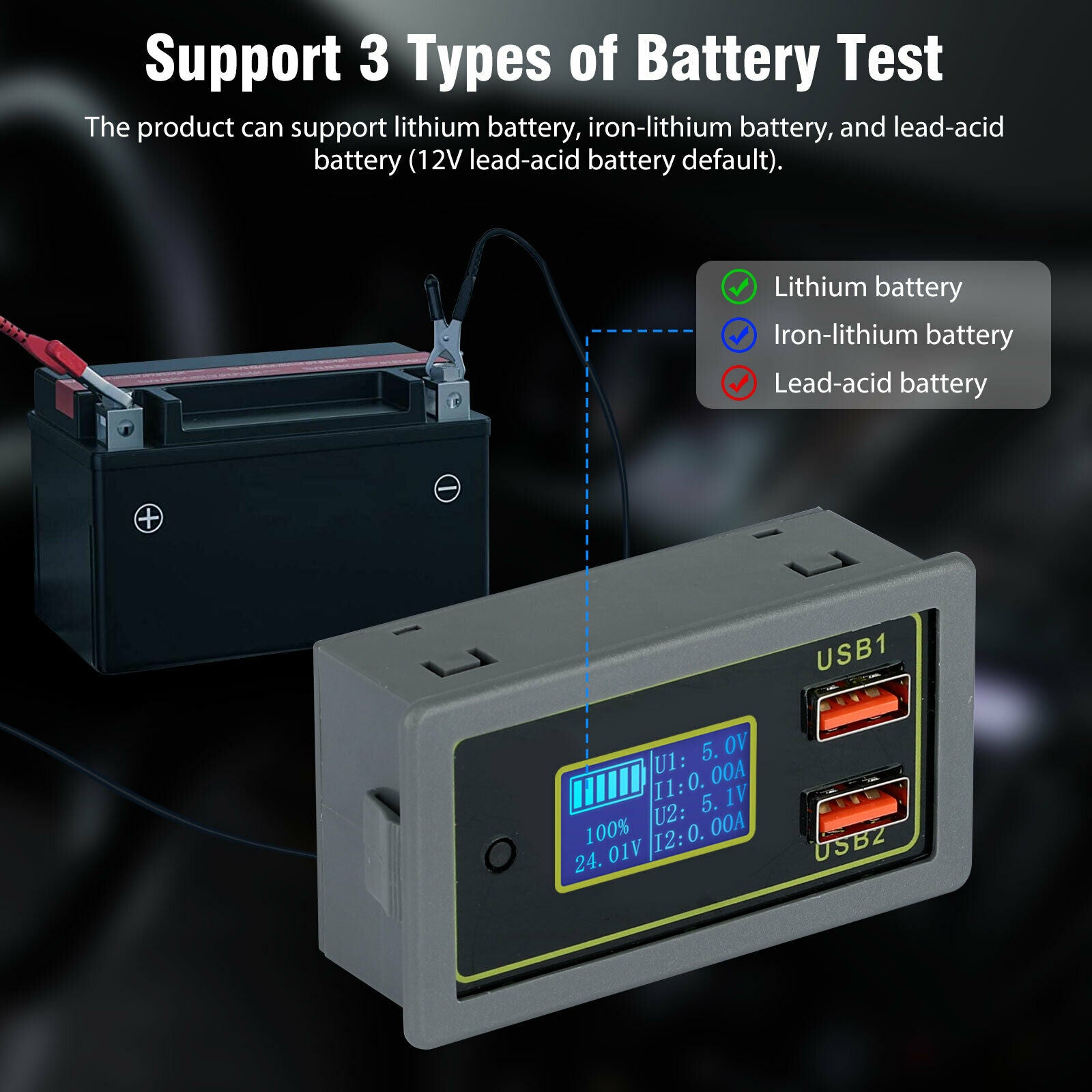 12V/24V LCD DC Battery Voltage Capacity Monitor Meter Amp Cars RV Solar System