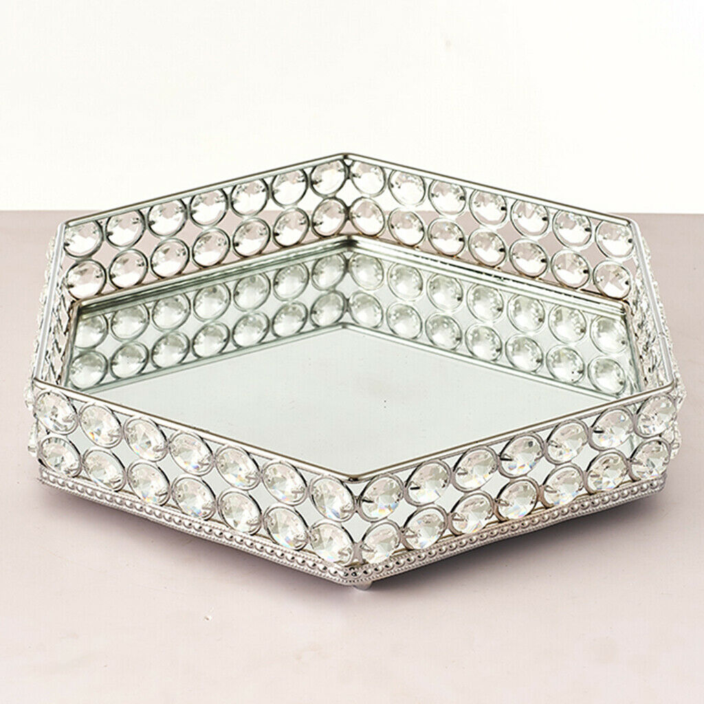1pc Modern Mirrored Crystal Vanity Tray Ornate Trinket Desktop Decor Plate