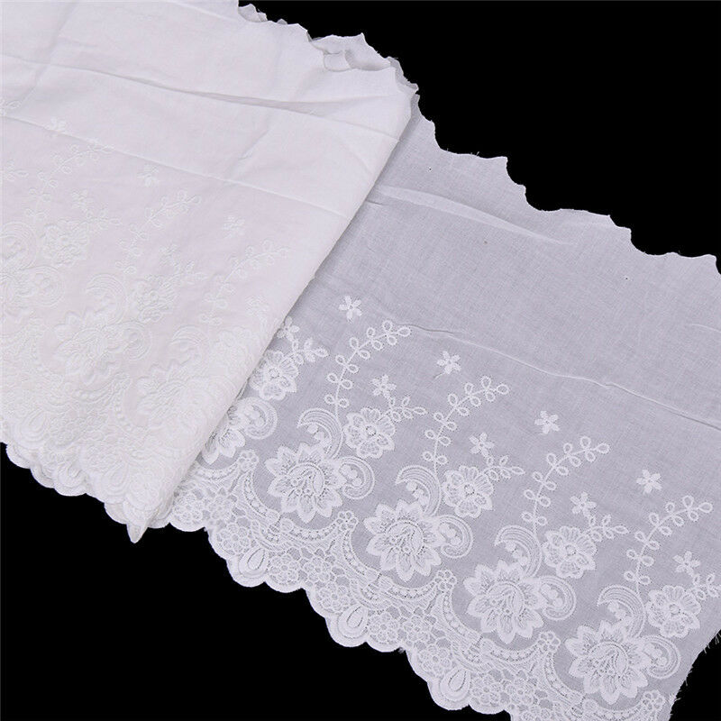 3Yards White Lace Cotton Embroidered Trim Fabric DIY Decor Crafts Sewing Dress