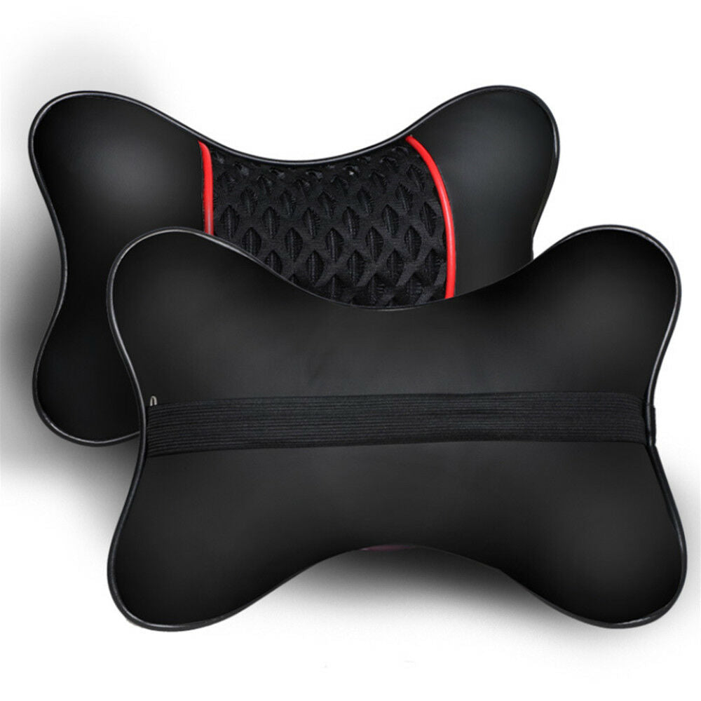 2 Pcs Black PU Leather Car Seat Head Neck Rest Cushion Pad Headrest Pillow