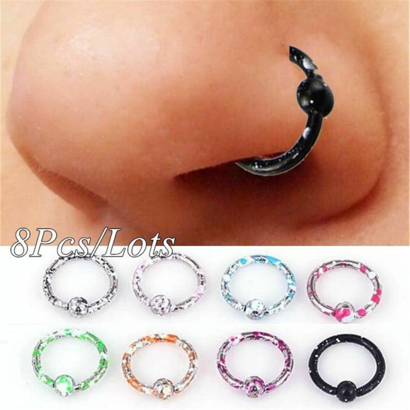 8Pcs/Set Stainless Steel Horseshoe Bar Lip Nose Septum Ear Ring Stud Piercing