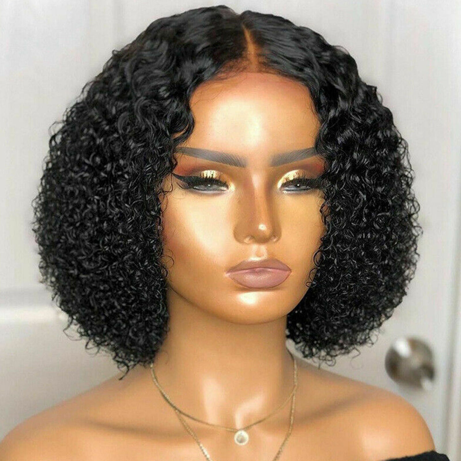 Women Black Wavy Curly Bob Short Hair Wig Synthetic Soft Natural Looking Wigs